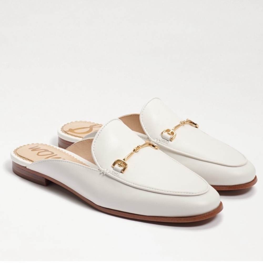 Sam Edelman | Linnie Bit Mule Slip On White Leather Gold Buckle Loafers